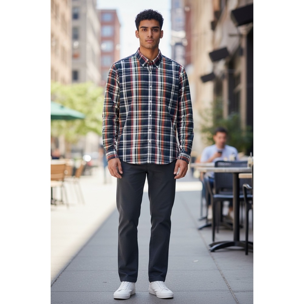 J‎ Crew Slim Untucked Flex Washed Plaid Button Down Shirt Men L
